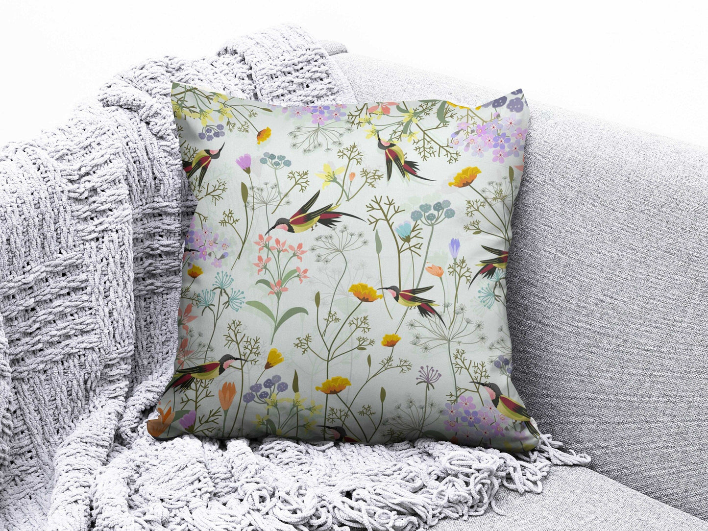 Onay Cushion Covers 4 / 12 x 12 inch (30 x 30 cm) Double Side Colorful Sparrow Goldfinch Robin Cushion Cover