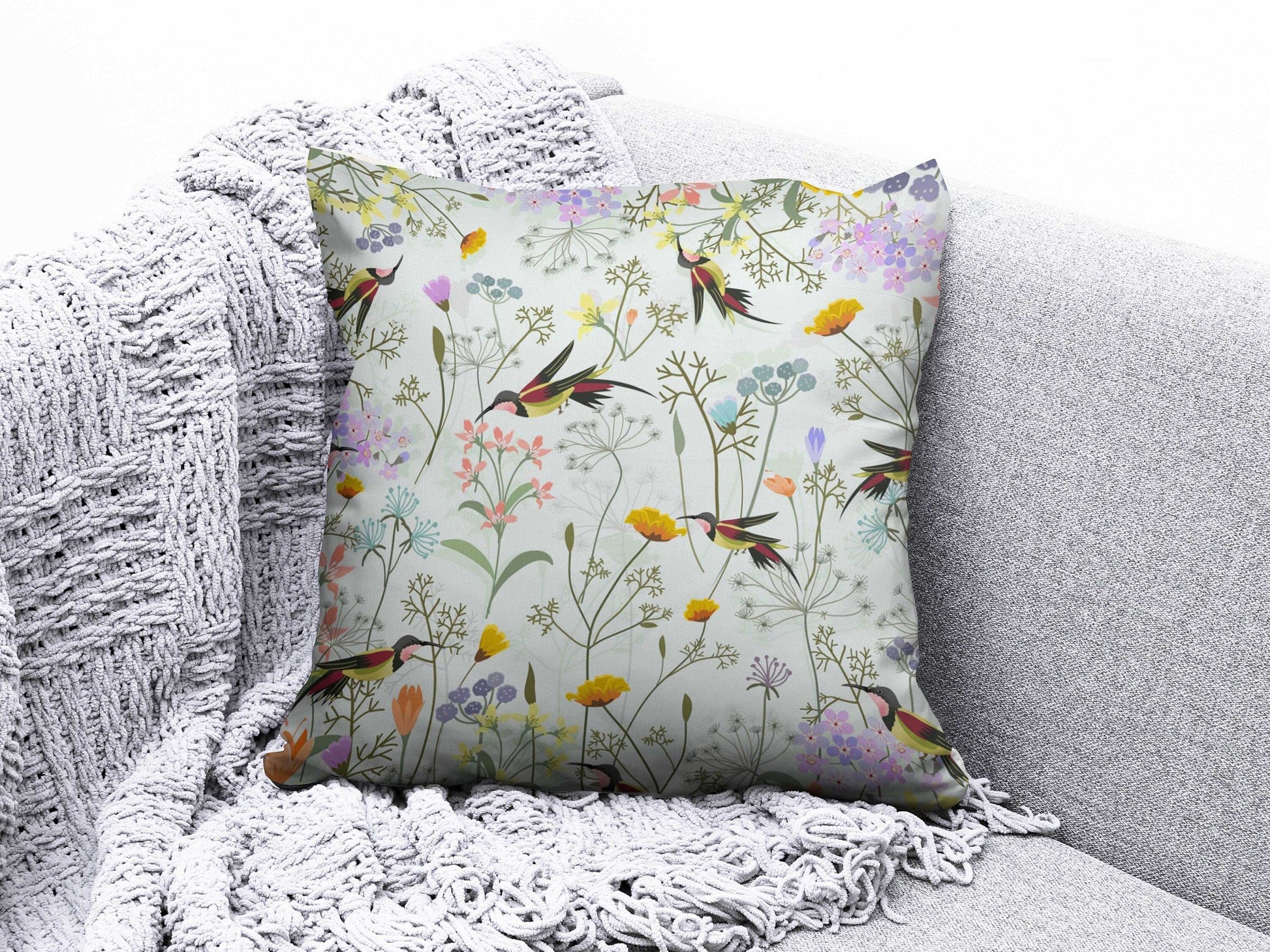 Onay Cushion Covers 4 / 12 x 12 inch (30 x 30 cm) Double Side Colorful Sparrow Goldfinch Robin Cushion Cover