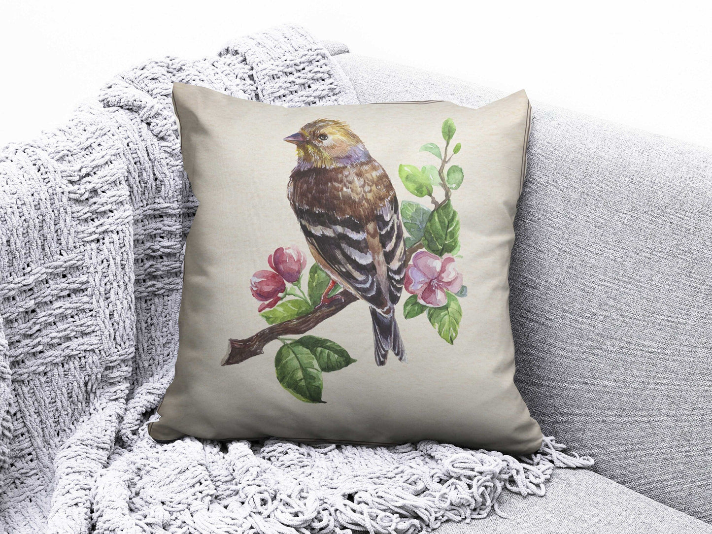 Onay Cushion Covers 2 / 12 x 12 inch (30 x 30 cm) Double Side Colorful Sparrow Goldfinch Robin Cushion Cover