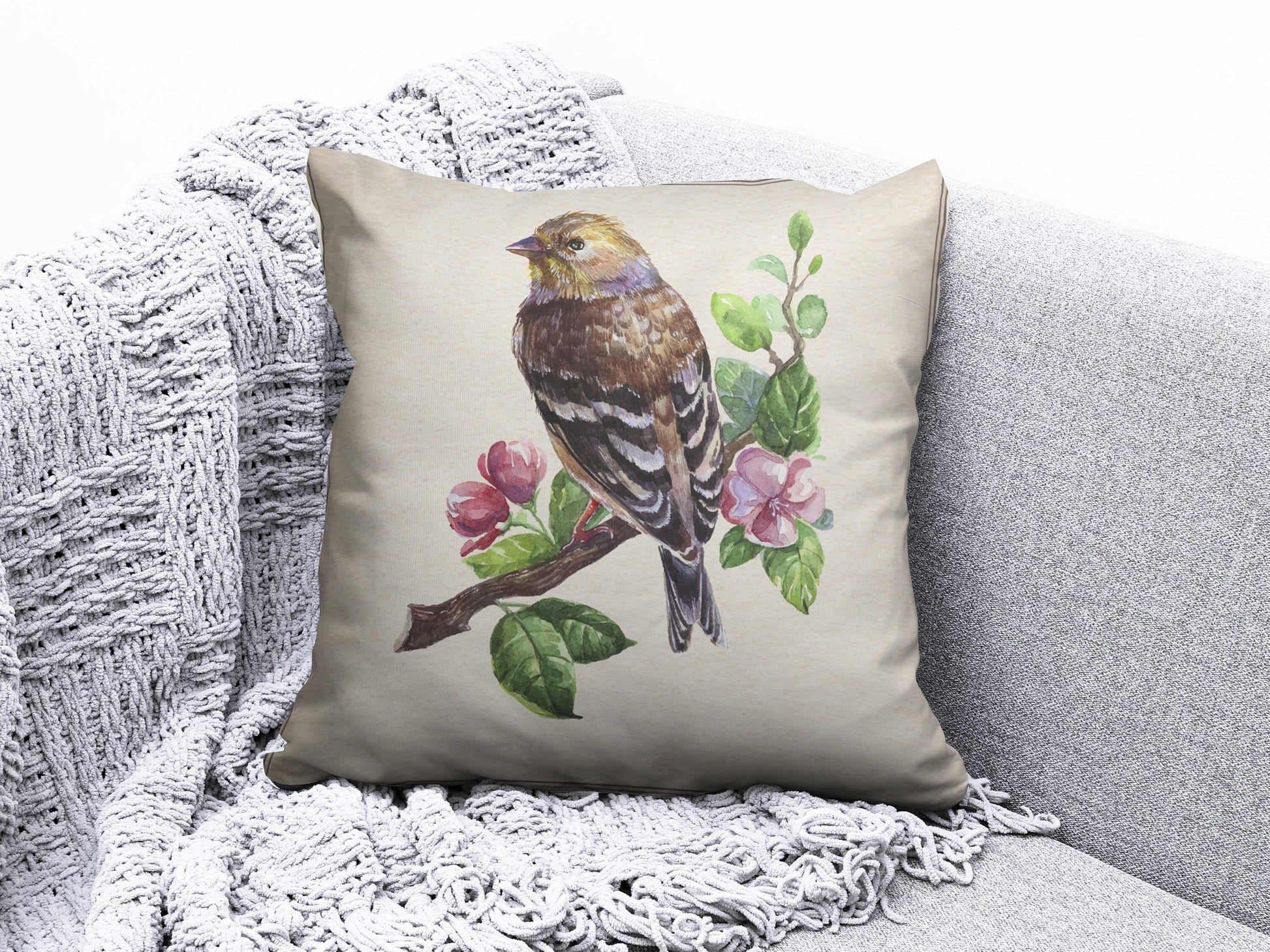 Onay Cushion Covers 2 / 12 x 12 inch (30 x 30 cm) Double Side Colorful Sparrow Goldfinch Robin Cushion Cover