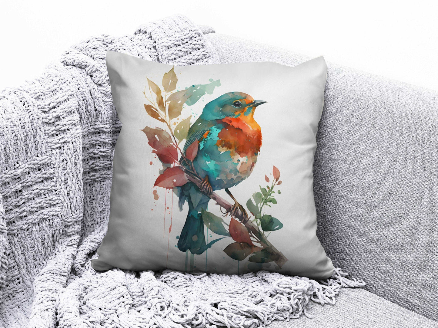 Onay Cushion Covers 1 / 12 x 12 inch (30 x 30 cm) Double Side Colorful Sparrow Goldfinch Robin Cushion Cover