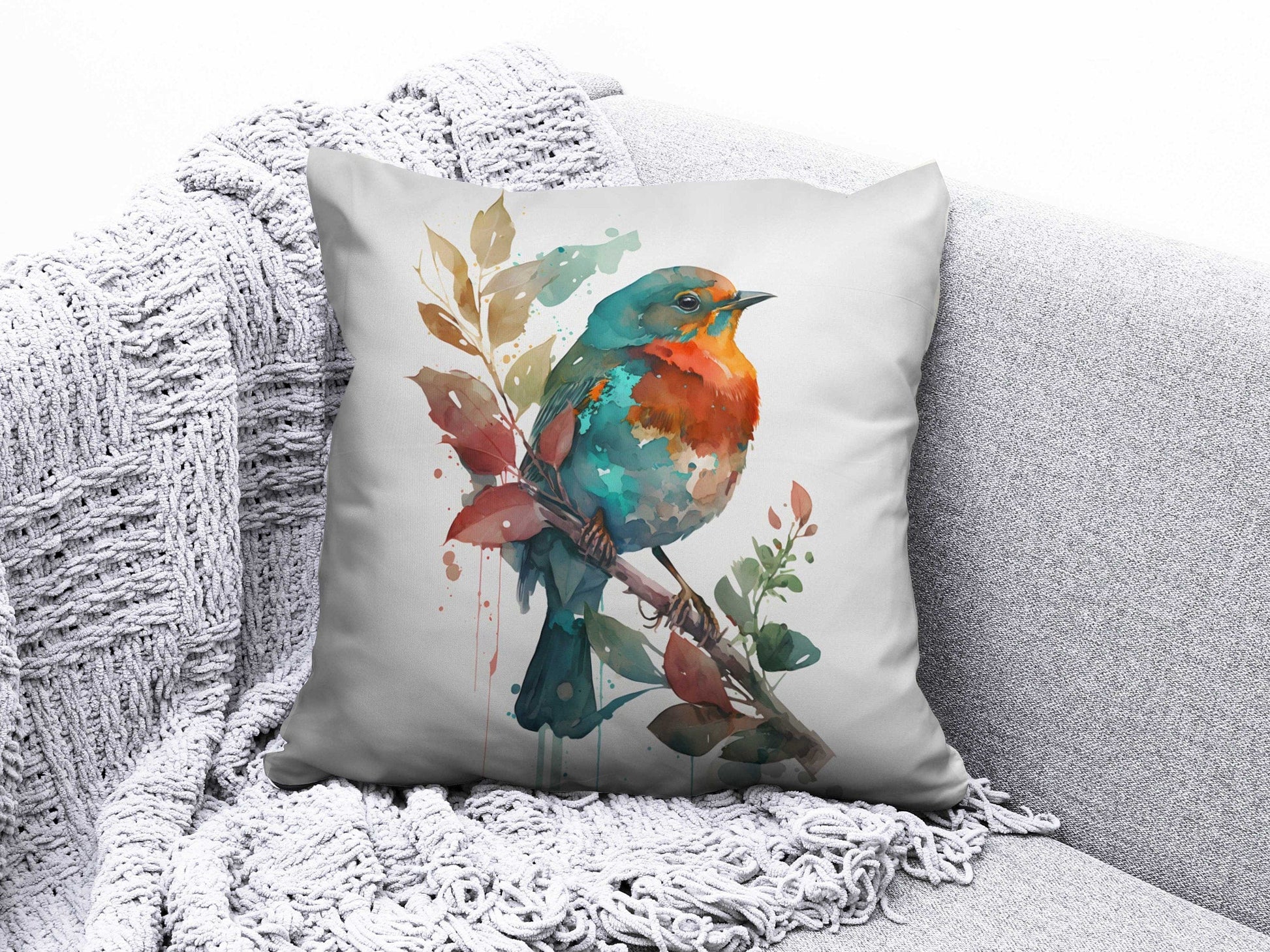 Onay Cushion Covers 1 / 12 x 12 inch (30 x 30 cm) Double Side Colorful Sparrow Goldfinch Robin Cushion Cover