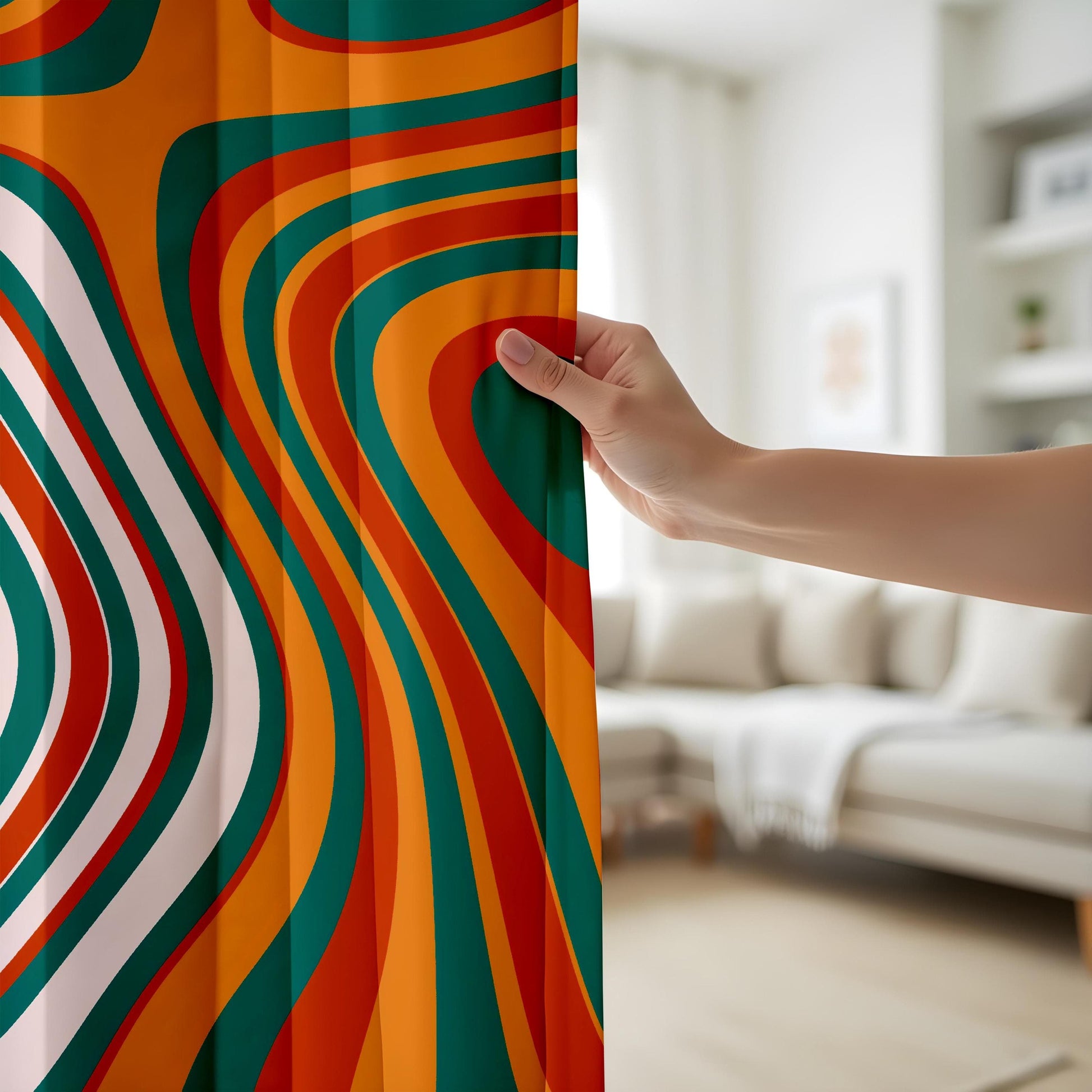Onay Colorful Striped Curtains Green, Red, Orange & White Drapes for Modern Living
