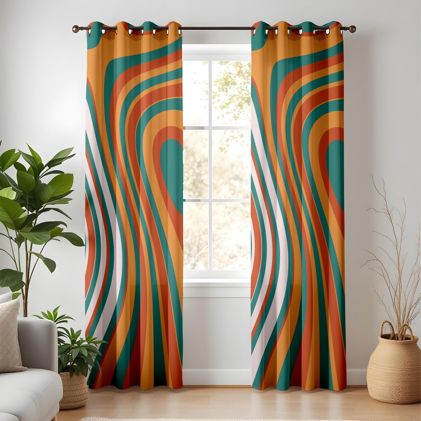 Onay Colorful Striped Curtains Green, Red, Orange & White Drapes for Modern Living