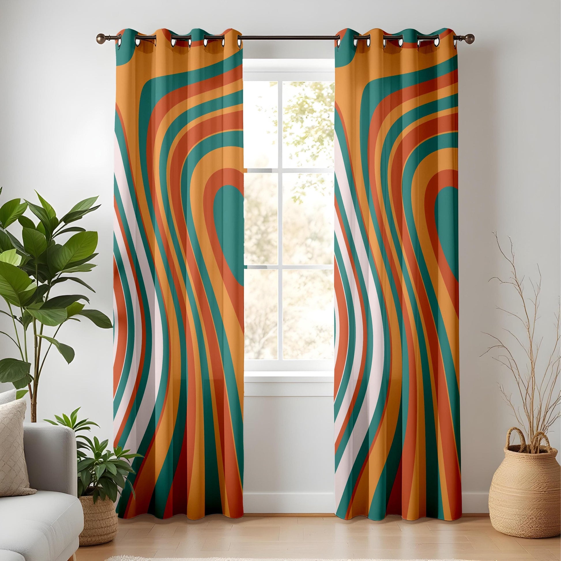 Onay Colorful Striped Curtains Green, Red, Orange & White Drapes for Modern Living