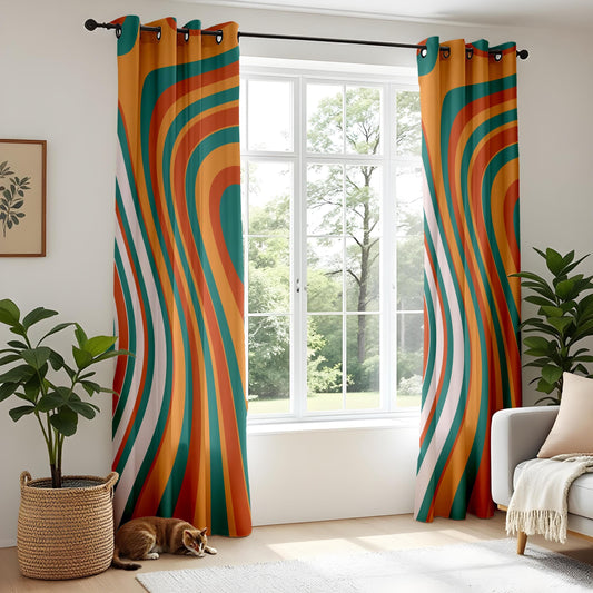 Onay Colorful Striped Curtains Green, Red, Orange & White Drapes for Modern Living