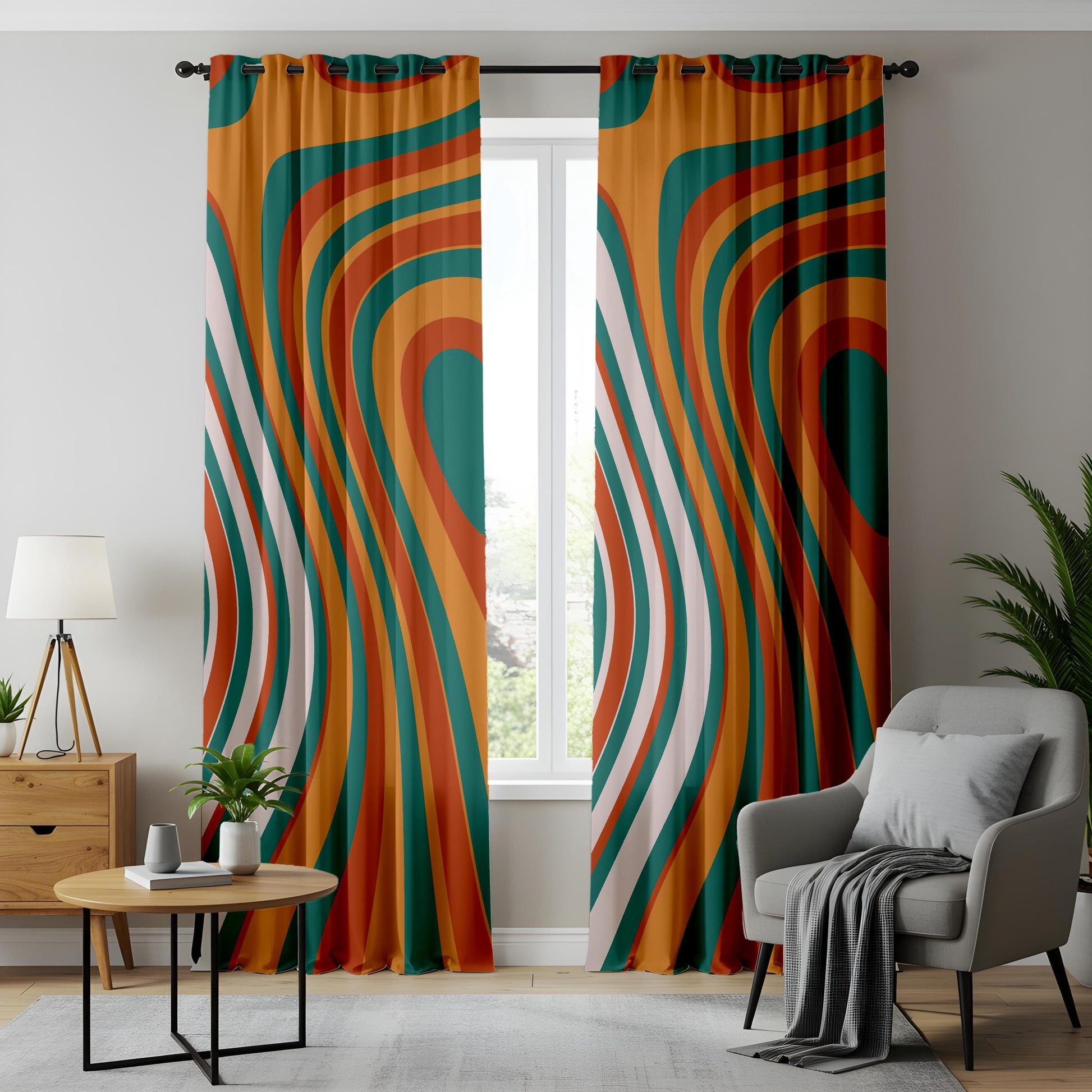 Onay Colorful Striped Curtains Green, Red, Orange & White Drapes for Modern Living