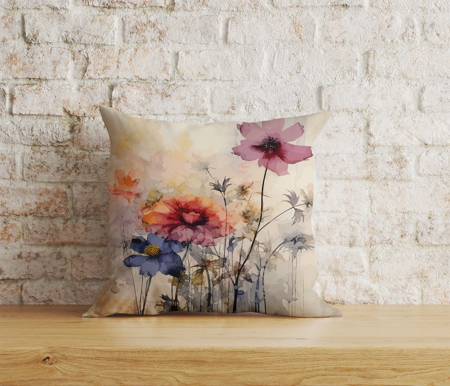Onay Home Textile Cushion Covers 3 / 12 x 12 inch (30 x 30 cm) Double Side Colorful & Vivid Floral Watercolor Painting Cushion Cover