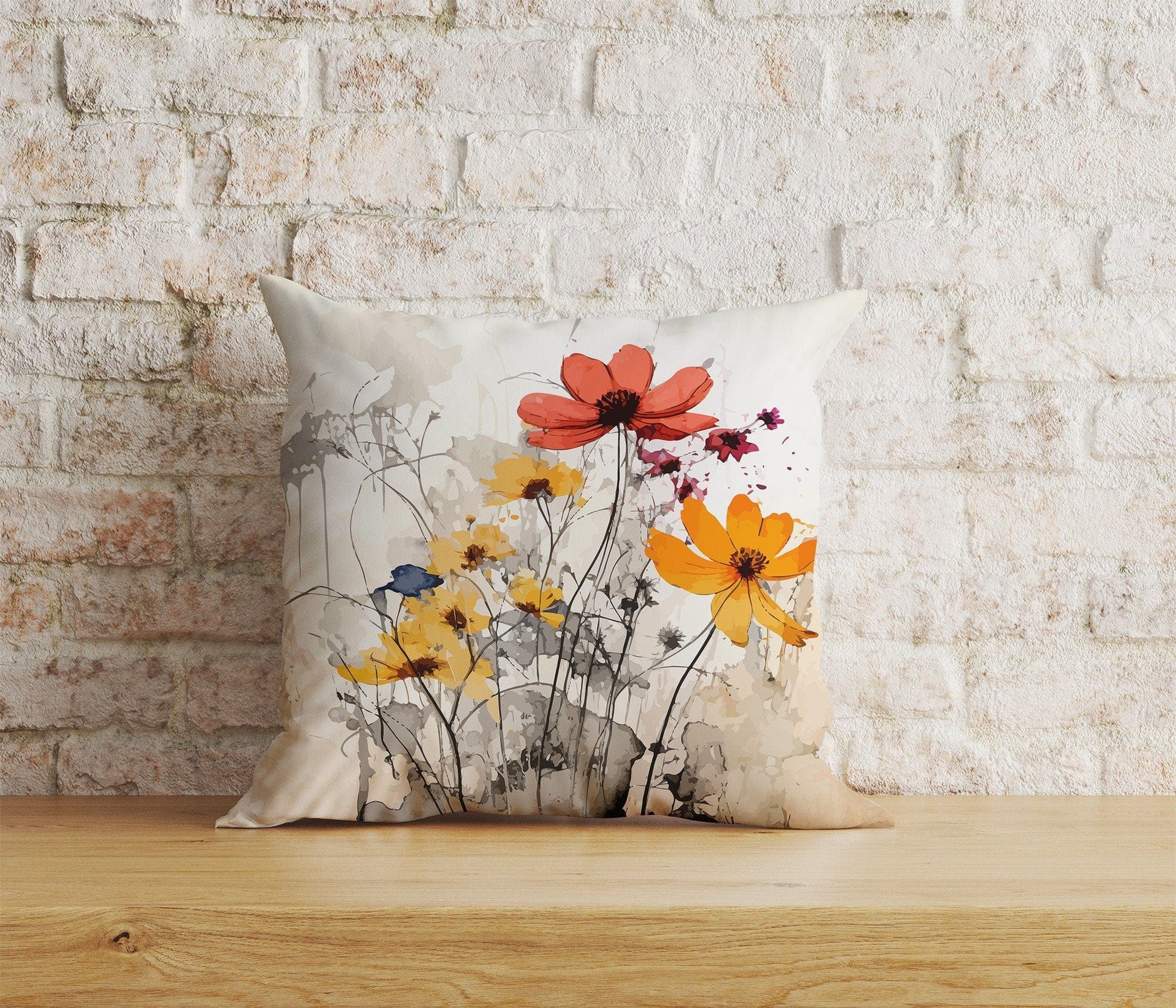 Onay Home Textile Cushion Covers 2 / 12 x 12 inch (30 x 30 cm) Double Side Colorful & Vivid Floral Watercolor Painting Cushion Cover