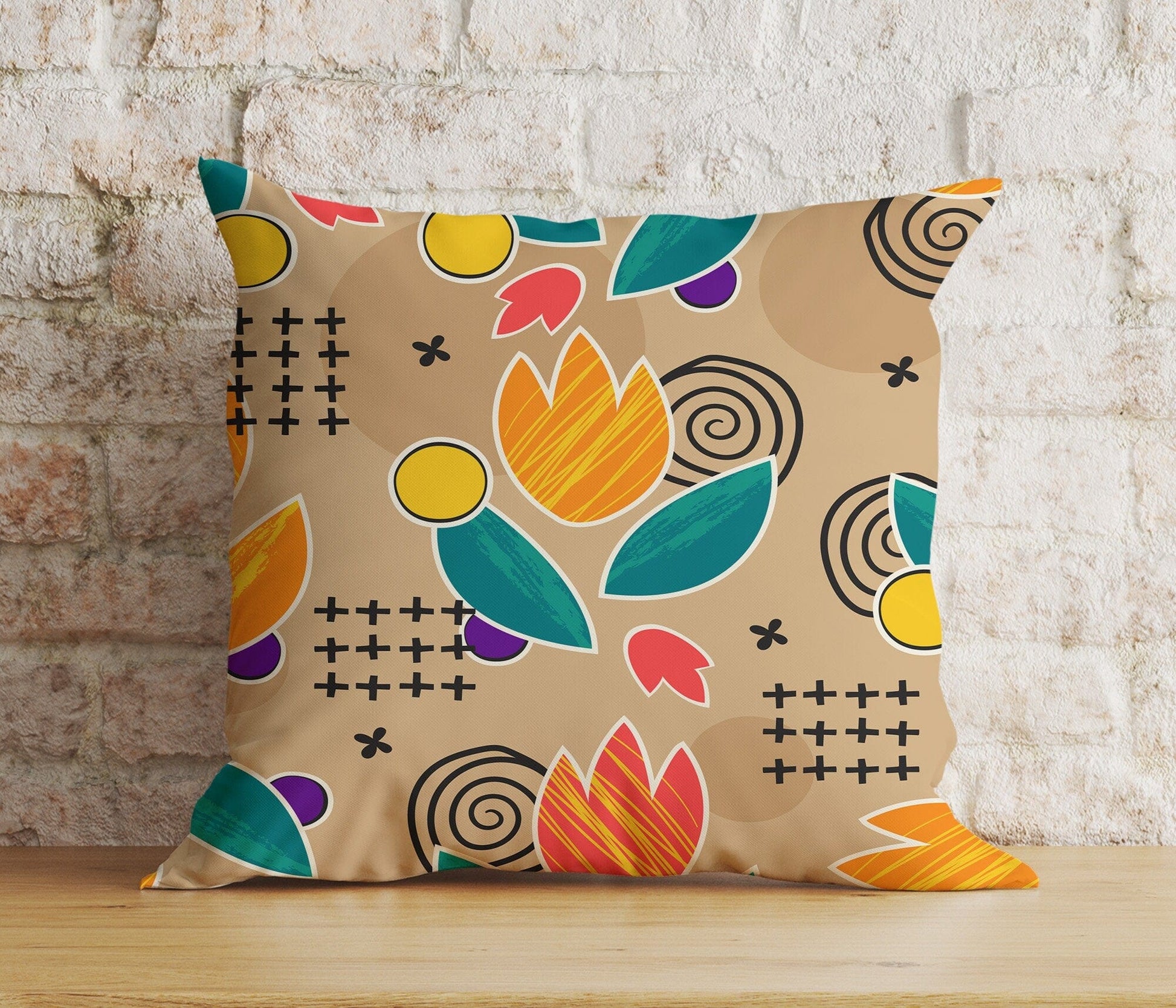 Onay Cushion Covers 9 / 12 x 12 inch (30 x 30 cm) Double Side Colourful Mid-Century Modern Cushion Covers Linear Stem Retro