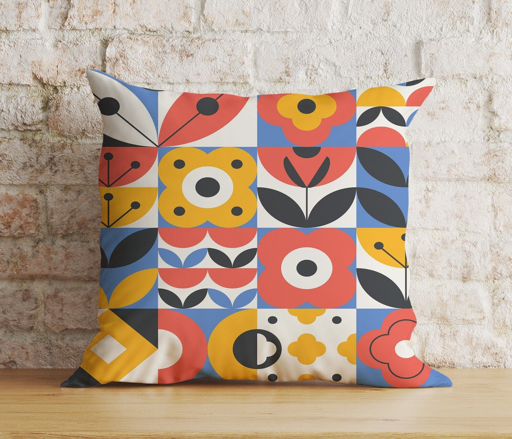 Onay Cushion Covers 3 / 12 x 12 inch (30 x 30 cm) Double Side Colourful Mid-Century Modern Cushion Covers Linear Stem Retro