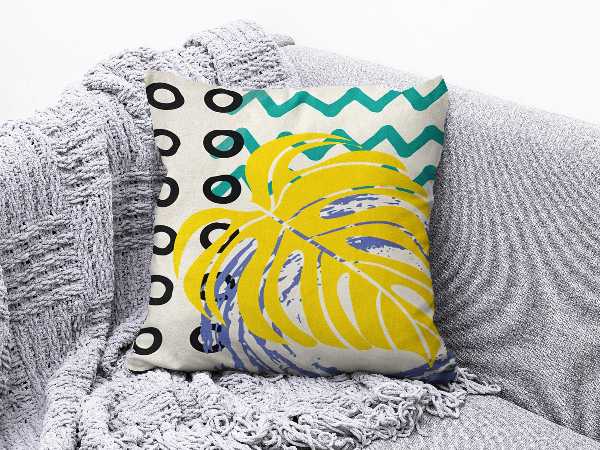 Onay Cushion Covers 4 / 12 x 12 inch (30 x 30 cm) Double Side Colourful Minimalist Drawing Cushion Cover Abstract Modern Palm Leaves