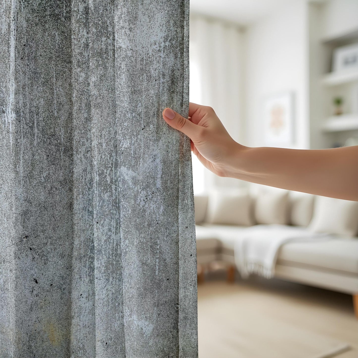 Onay Concrete Pattern Curtains – Minimalist Cement Texture Drapes in Gray