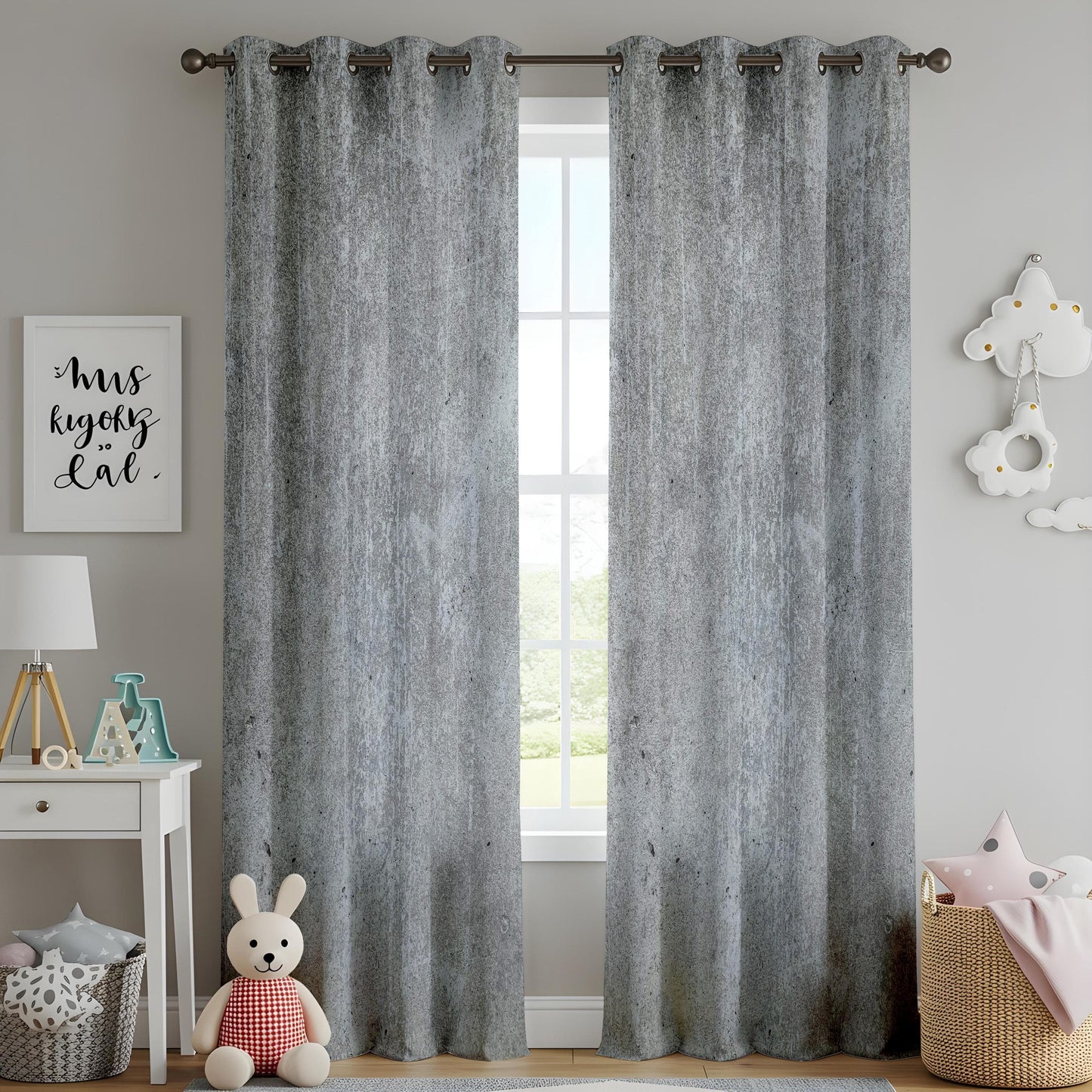 Onay Concrete Pattern Curtains – Minimalist Cement Texture Drapes in Gray