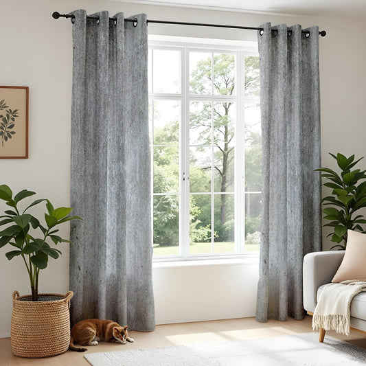 Onay Concrete Pattern Curtains – Minimalist Cement Texture Drapes in Gray