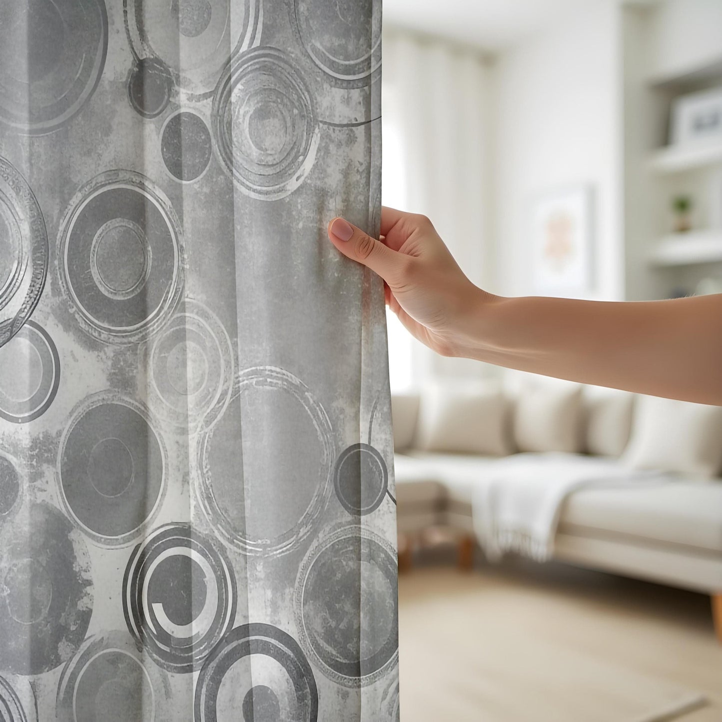 Onay Contemporary Kitchen Curtains, Minimalist Geometric Circle Design