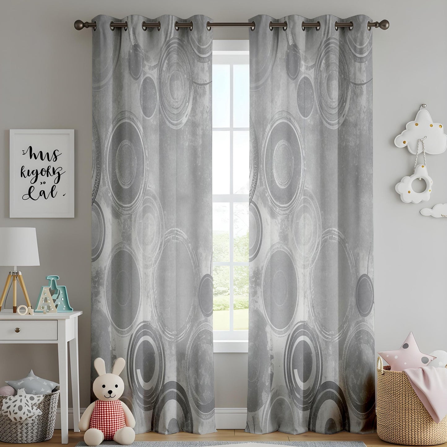 Onay Contemporary Kitchen Curtains, Minimalist Geometric Circle Design