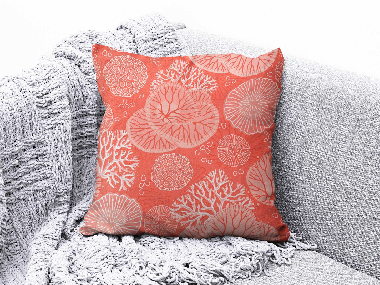 Onay 1 / 12 x 12 inch (30 x 30 cm) Double Side Coral Geometric Floral Modern Handmade Cushion Cover