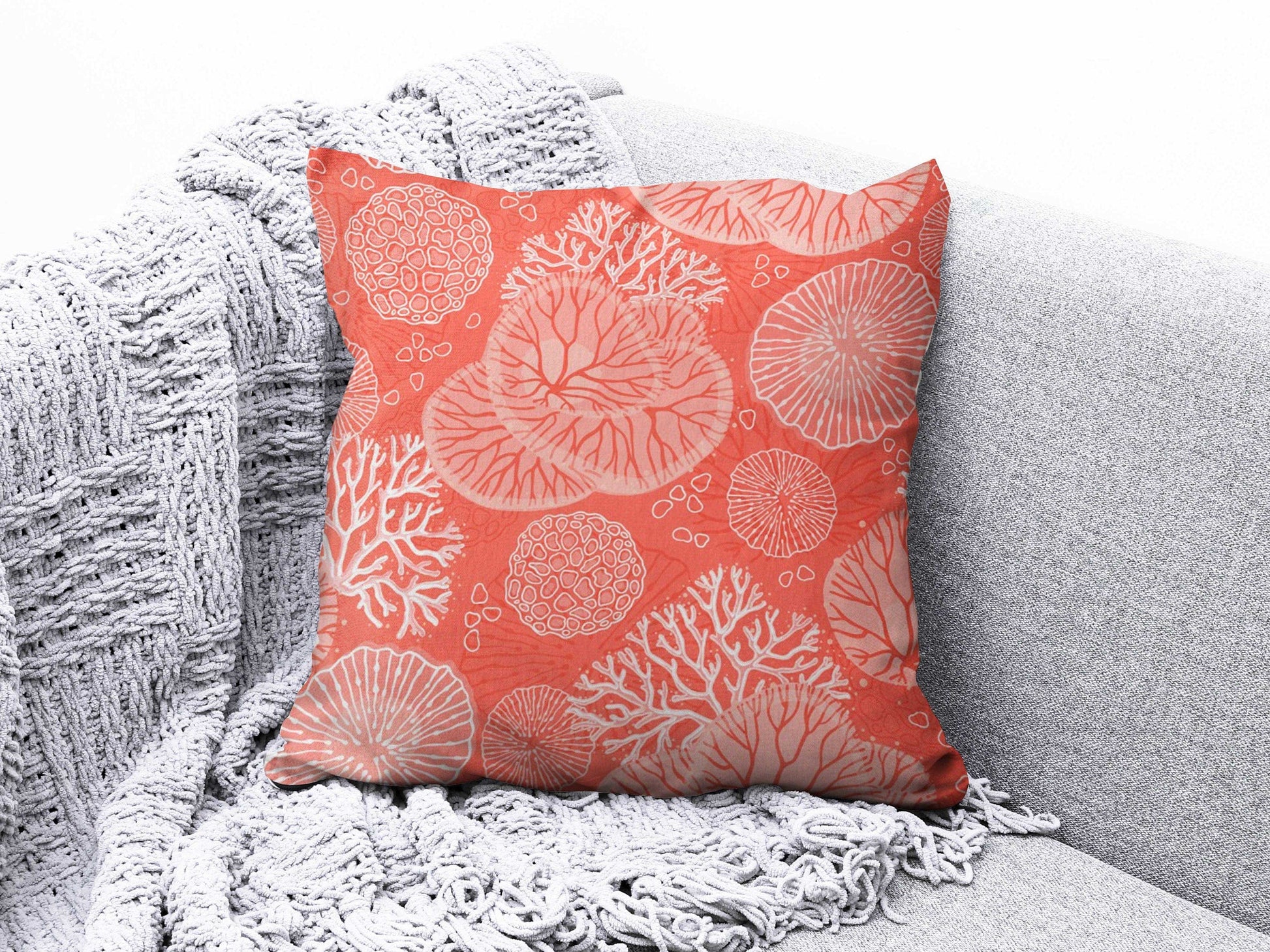 Onay 1 / 12 x 12 inch (30 x 30 cm) Double Side Coral Geometric Floral Modern Handmade Cushion Cover