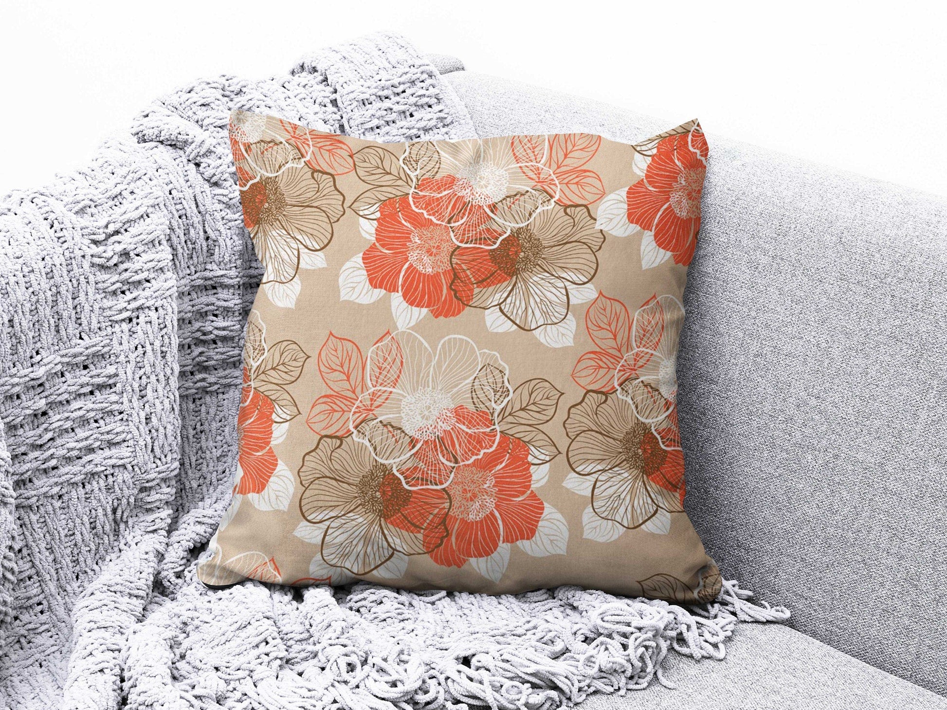 Onay 2 / 12 x 12 inch (30 x 30 cm) Double Side Coral Geometric Floral Modern Handmade Cushion Cover