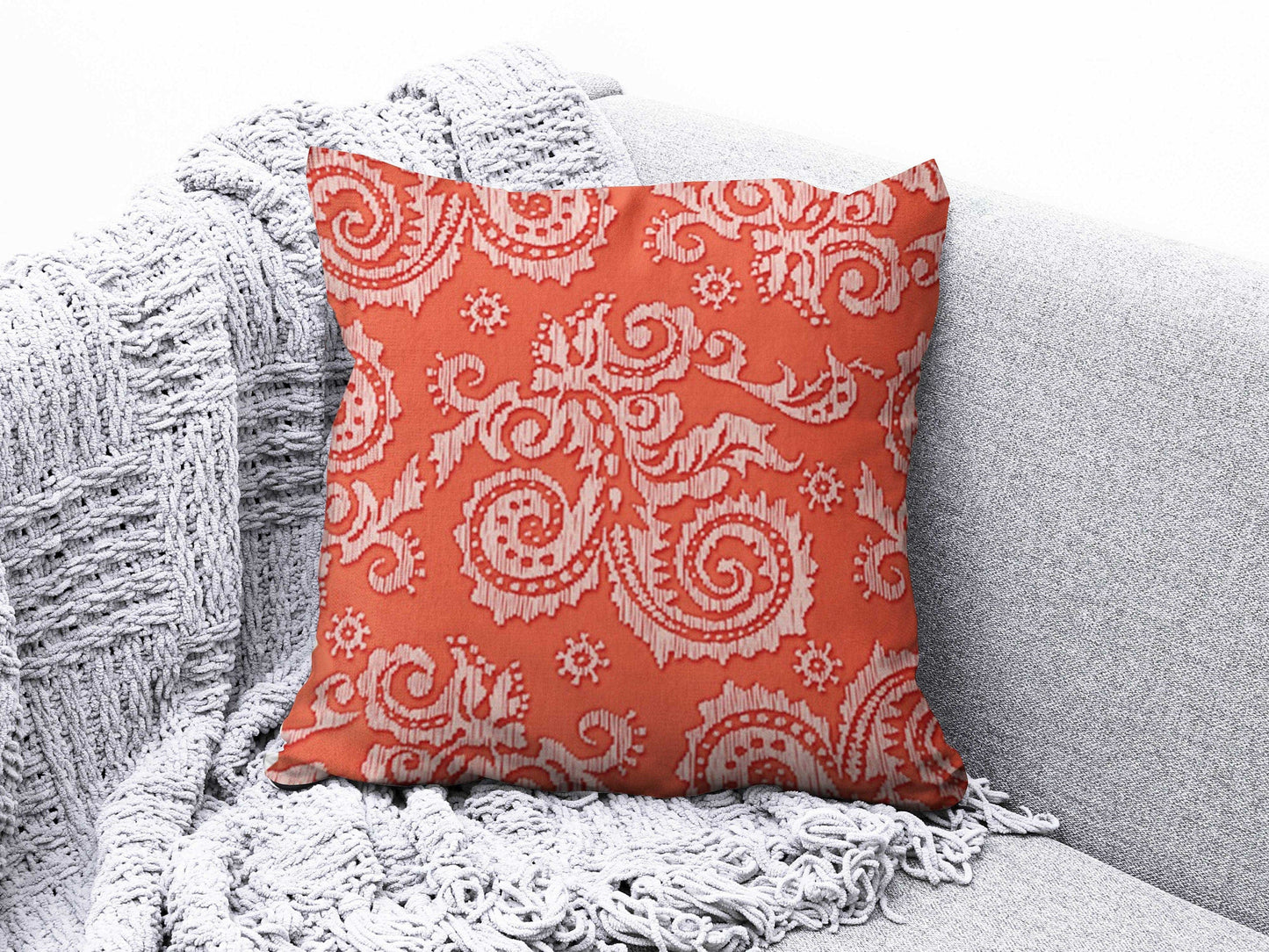 Onay 4 / 12 x 12 inch (30 x 30 cm) Double Side Coral Geometric Floral Modern Handmade Cushion Cover