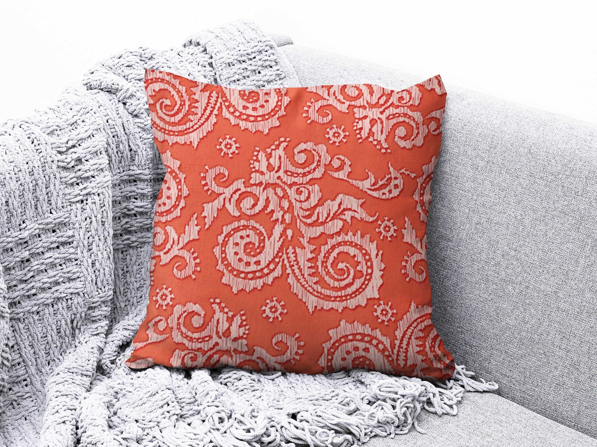 Onay 4 / 12 x 12 inch (30 x 30 cm) Double Side Coral Geometric Floral Modern Handmade Cushion Cover