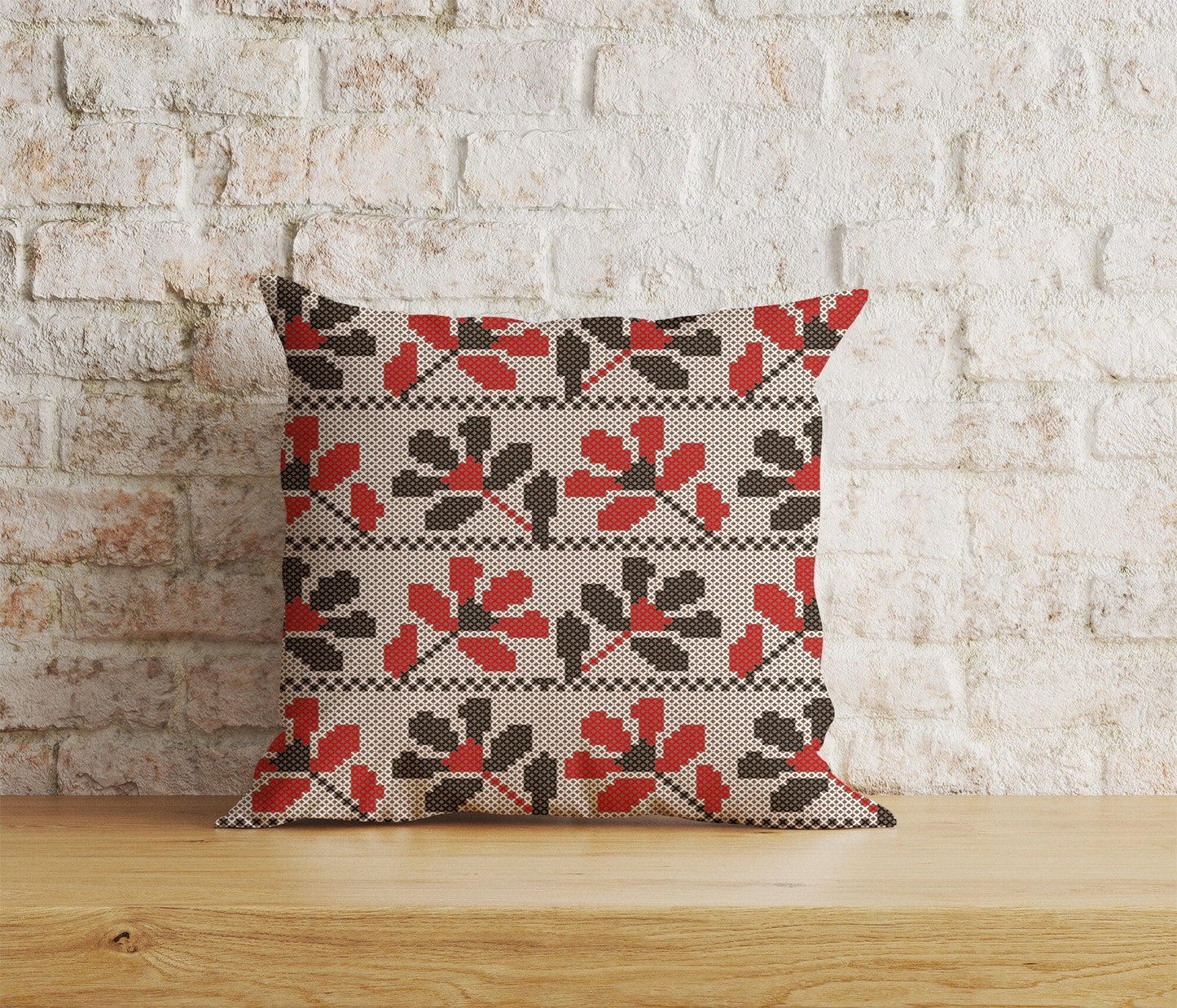 Onay Home Textile 6 / 12 x 12 inch (30 x 30 cm) Double Side Cross Stitch Cushion Cover Ukrainian Flower Pillow Cover