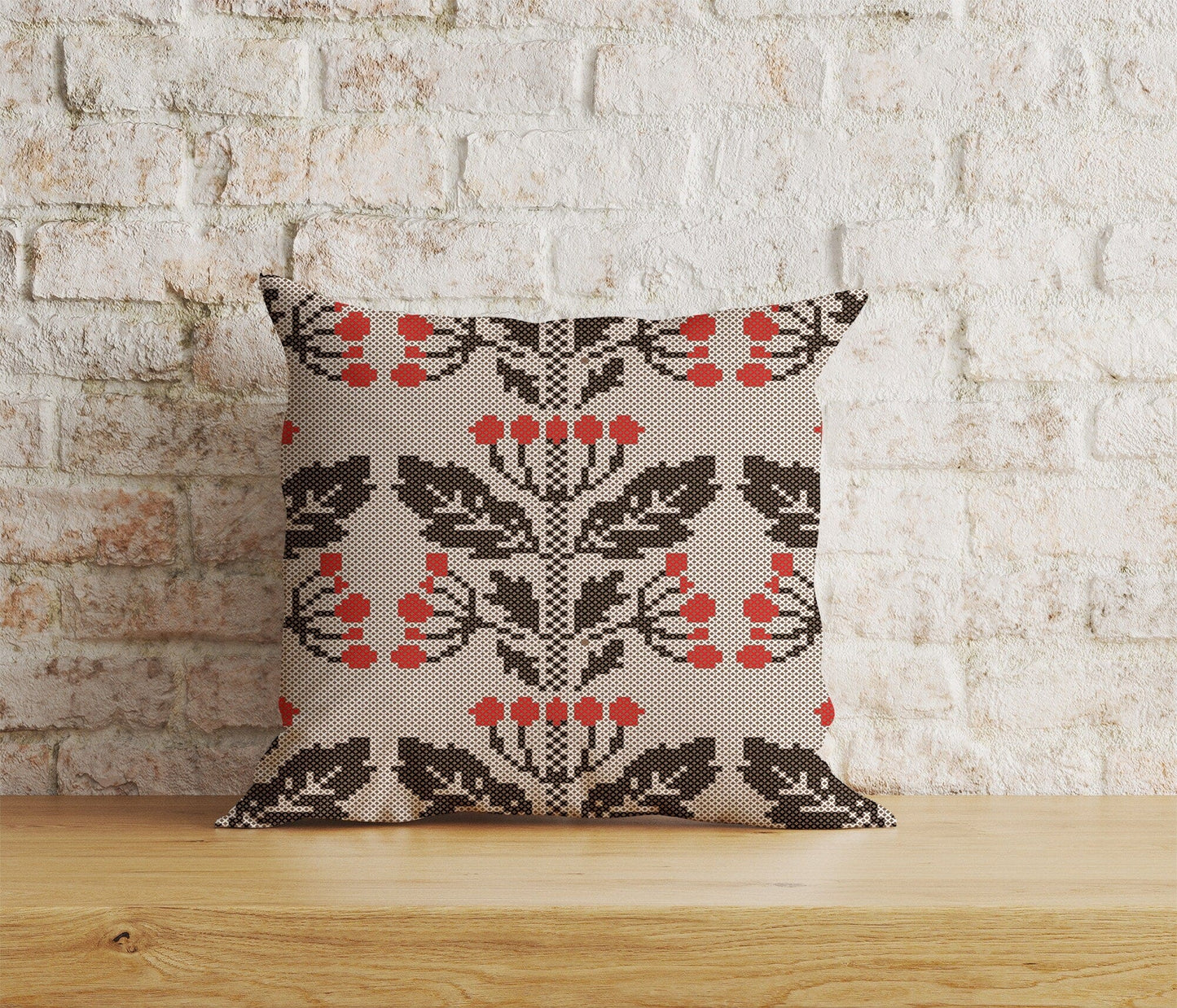 Onay Home Textile 5 / 12 x 12 inch (30 x 30 cm) Double Side Cross Stitch Cushion Cover Ukrainian Flower Pillow Cover
