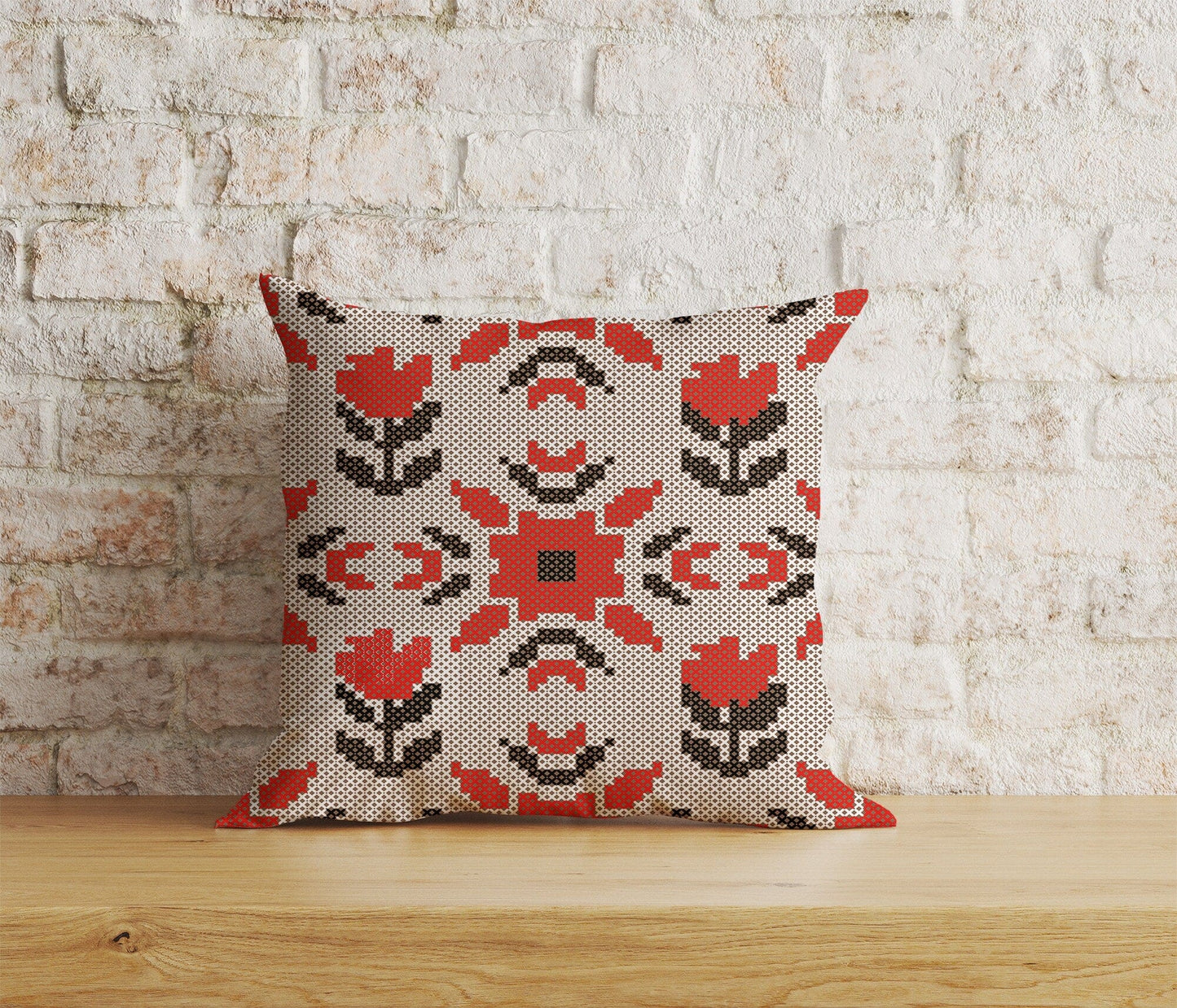 Onay Home Textile 2 / 12 x 12 inch (30 x 30 cm) Double Side Cross Stitch Cushion Cover Ukrainian Flower Pillow Cover