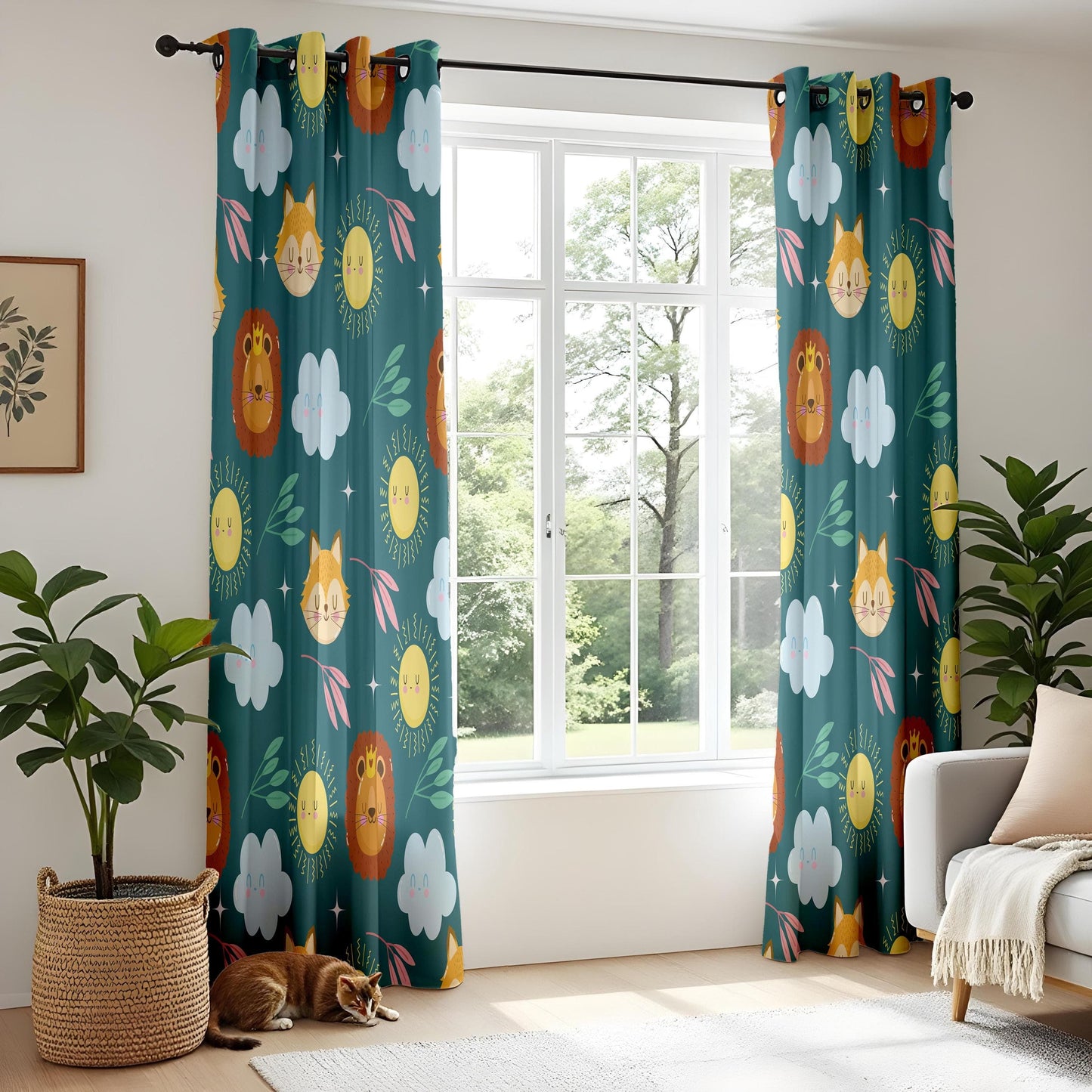 Onay Cute Animal Kids Curtains – Colorful Lion & Fox Print Drapes for Playful Nursery and Baby Room