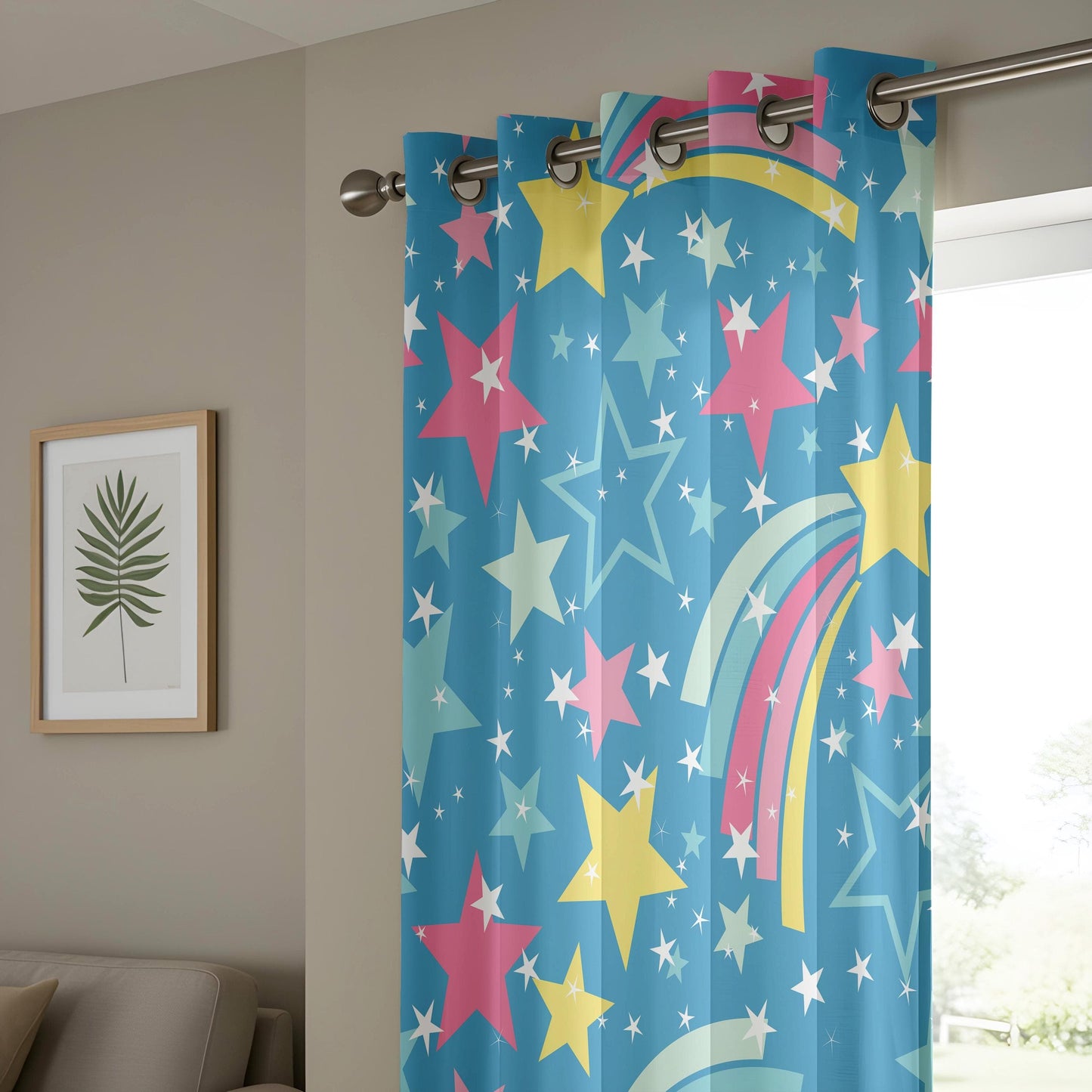 Onay Cute Cactus Children Curtains, Pastel Green Succulent Print Drapes