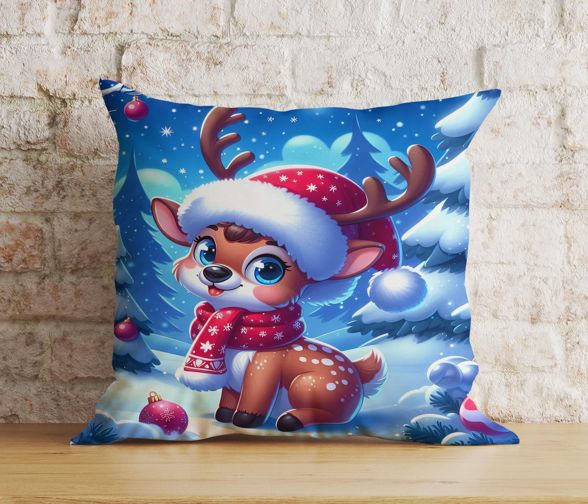 Onay 1 / 12 x 12 inch (30 x 30 cm) Double Side Cute Christmas Puppies Baby Deers Winter Cushion Cover