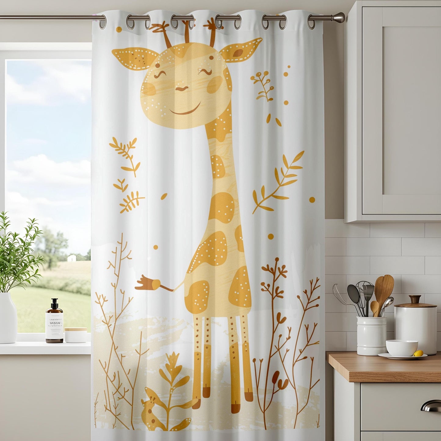 Onay Cute Giraffe Nursery Curtains – Safari Animal Print Drapes for Baby and Kids Room