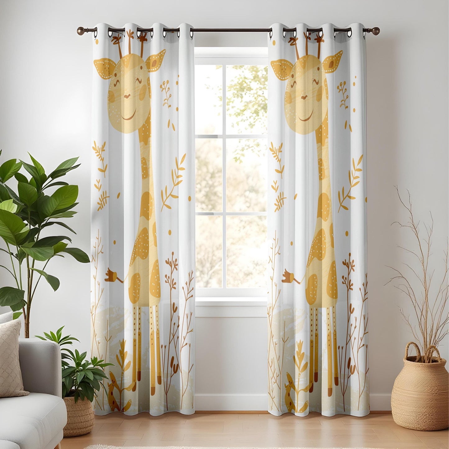 Onay Cute Giraffe Nursery Curtains – Safari Animal Print Drapes for Baby and Kids Room