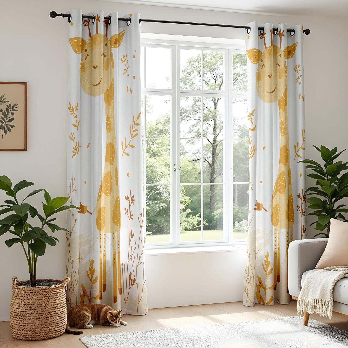 Onay Cute Giraffe Nursery Curtains – Safari Animal Print Drapes for Baby and Kids Room