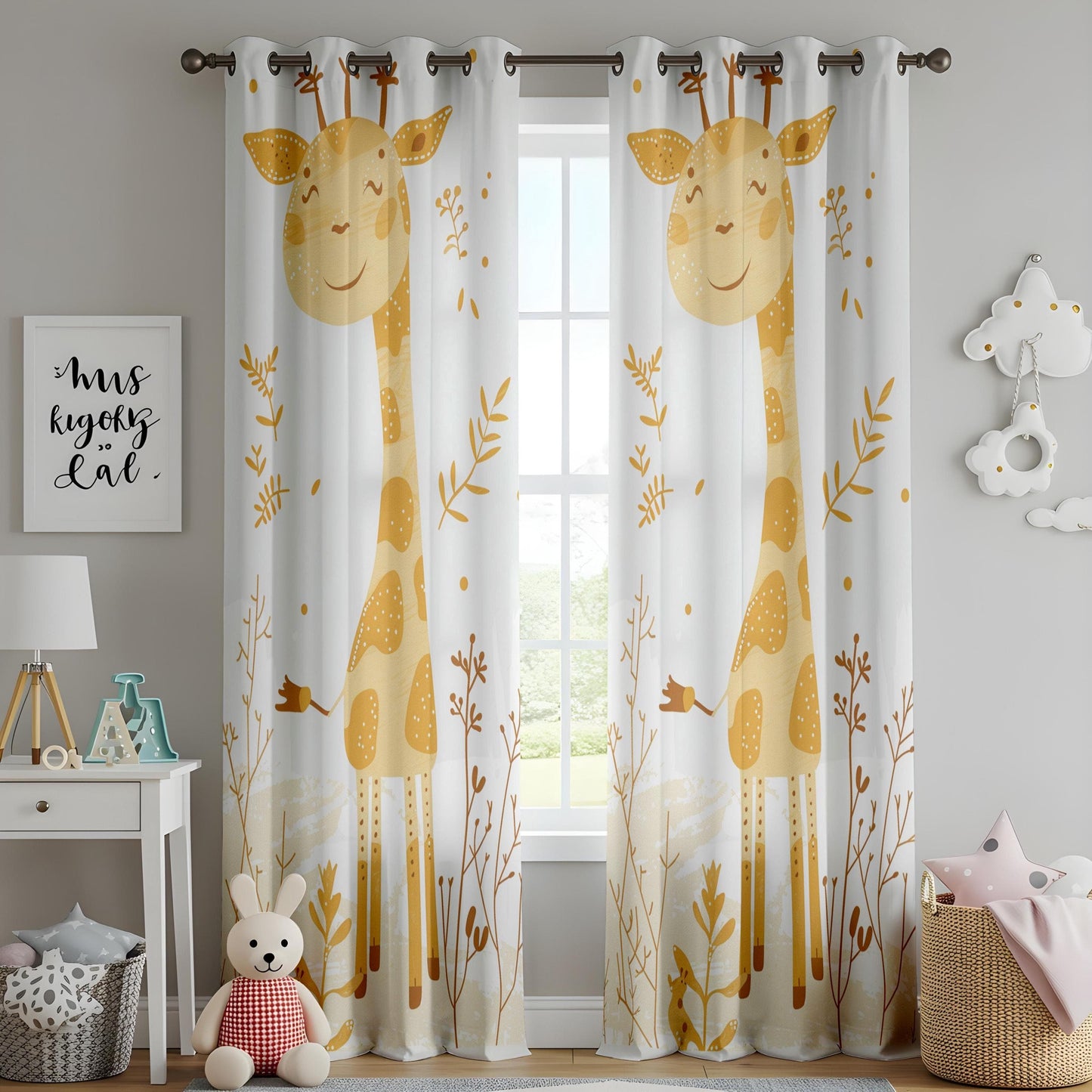 Onay Cute Giraffe Nursery Curtains – Safari Animal Print Drapes for Baby and Kids Room