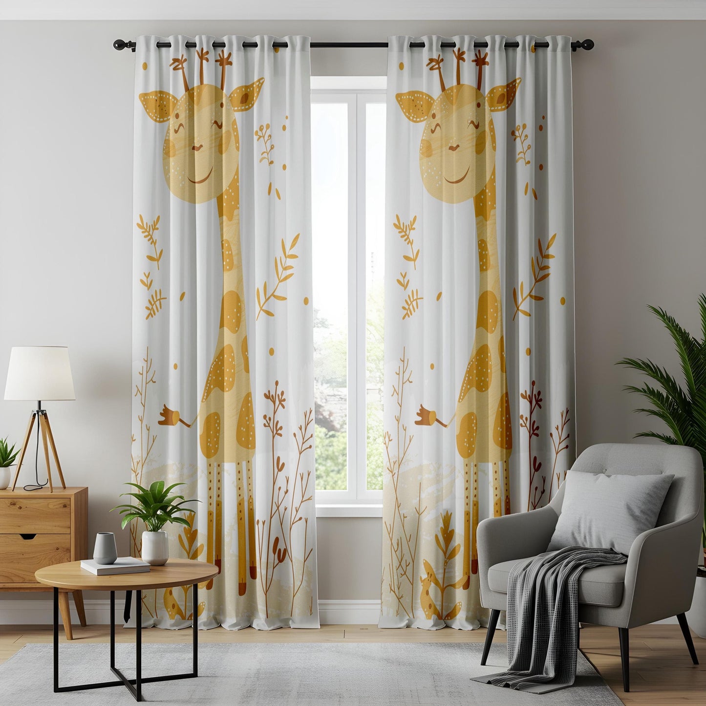 Onay Cute Giraffe Nursery Curtains – Safari Animal Print Drapes for Baby and Kids Room