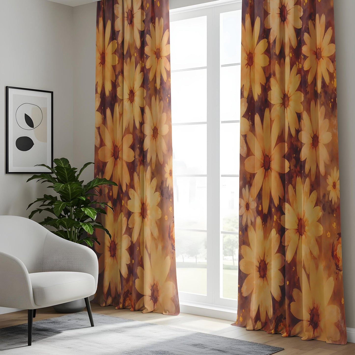 Onay Daisy Floral Curtains for Living Room, Warm Retro Flower Drapes