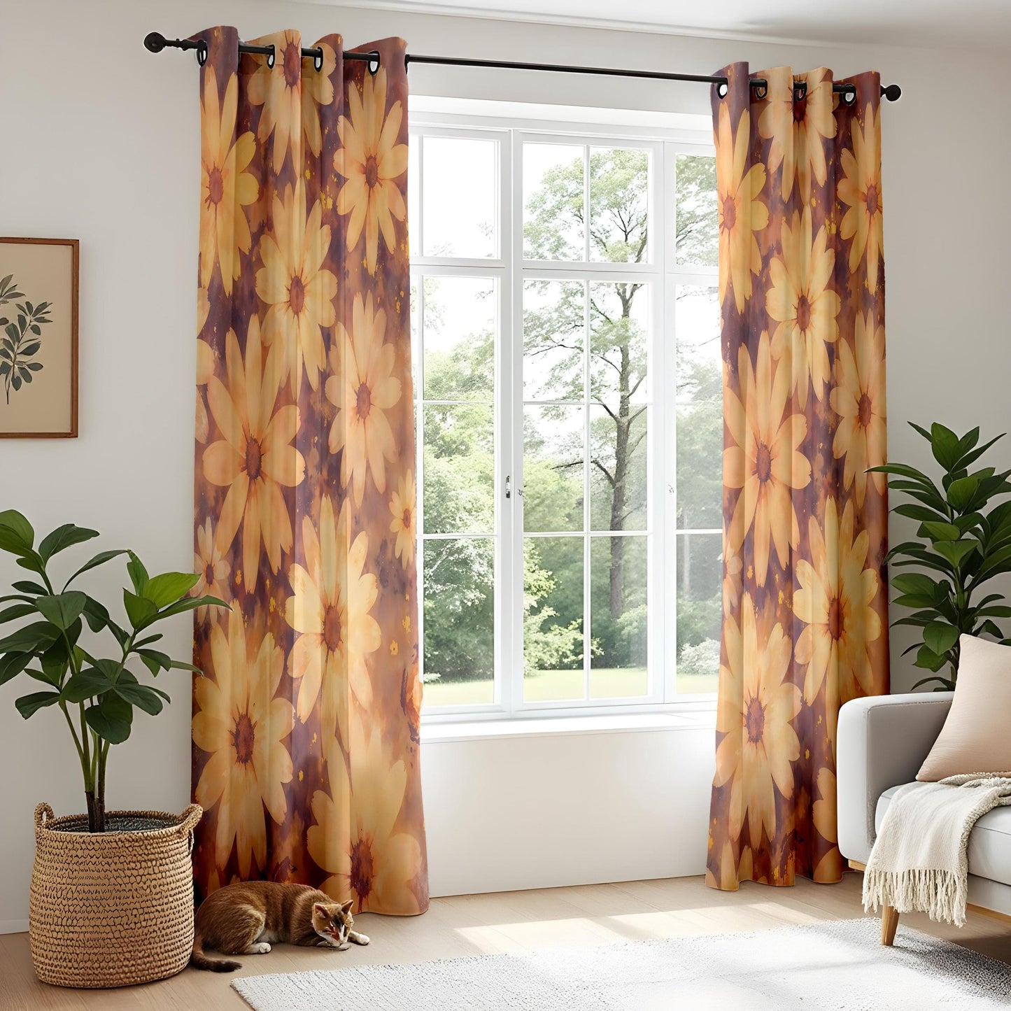 Onay Daisy Floral Curtains for Living Room, Warm Retro Flower Drapes