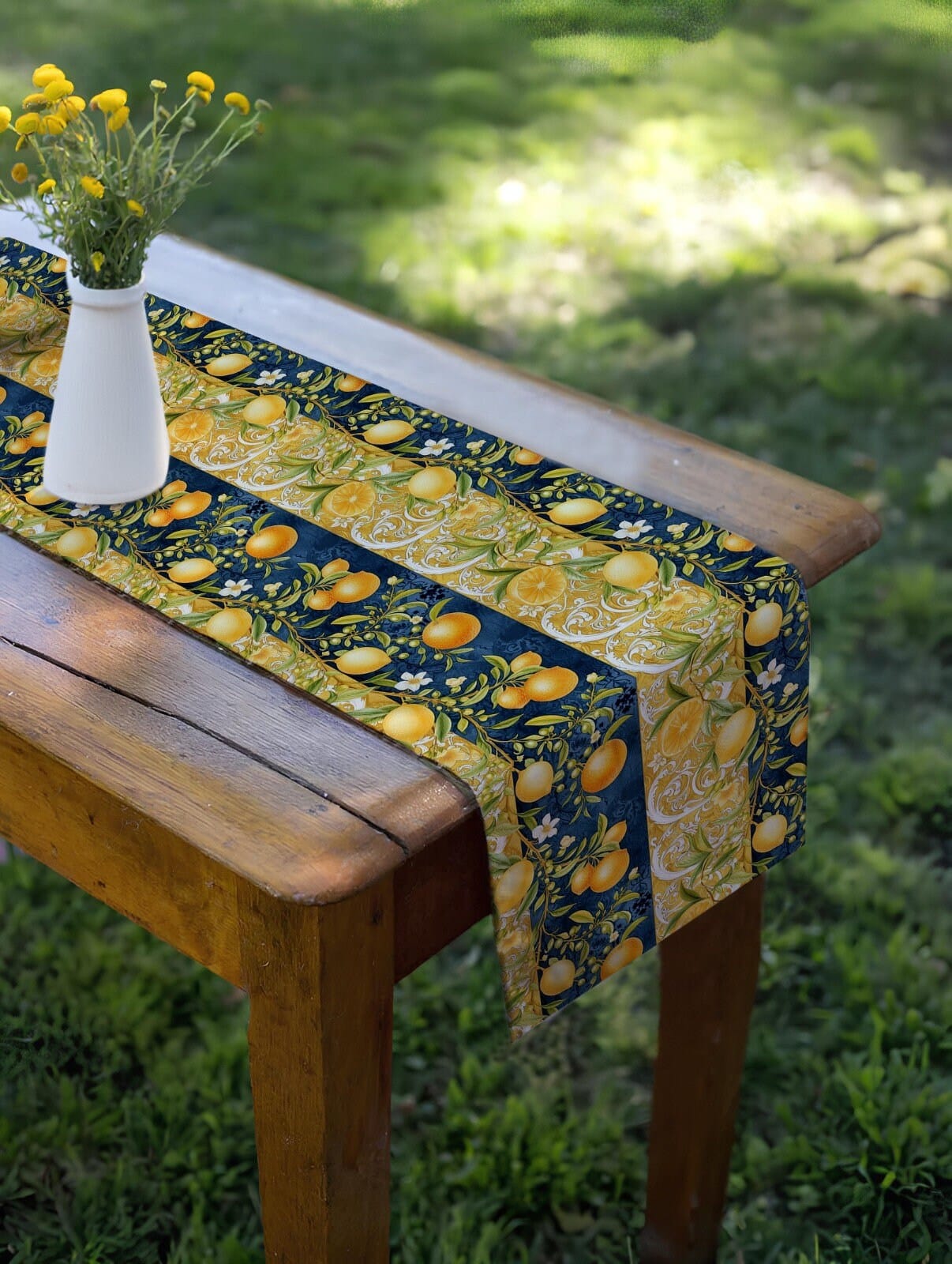 Onay 2 / 12 x 46 inch (30 x 120 cm) Daisy Floral Yellow Decorative Geometric Table Runner