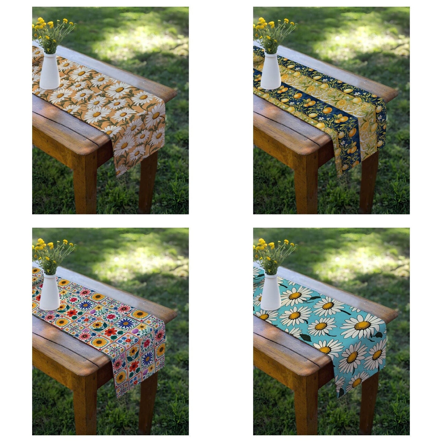 Onay Daisy Floral Yellow Decorative Geometric Table Runner