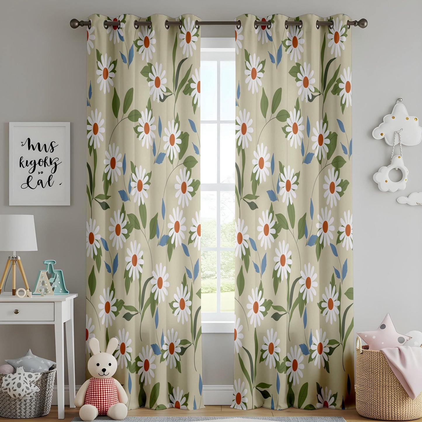 Onay Daisy Print Living Room Curtains, Fresh Floral Kitchen Curtains