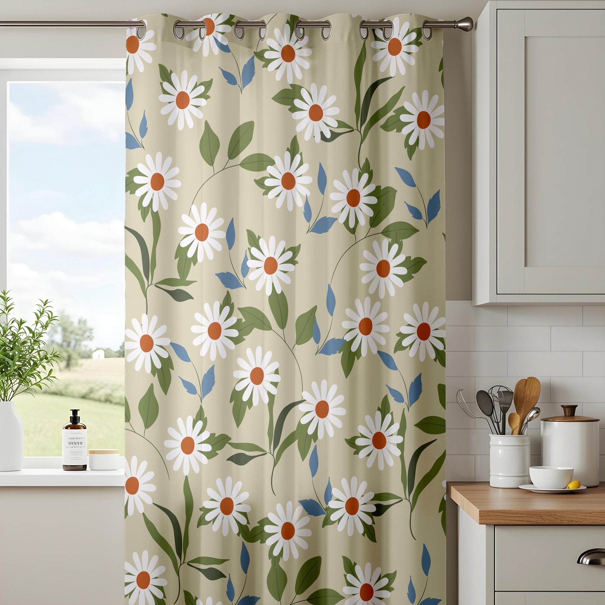 Onay Daisy Print Living Room Curtains, Fresh Floral Kitchen Curtains
