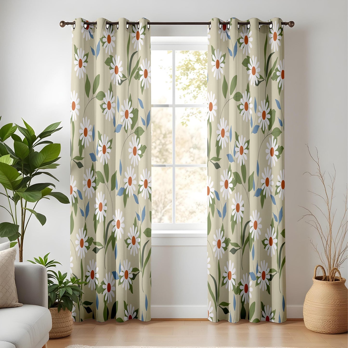 Onay Daisy Print Living Room Curtains, Fresh Floral Kitchen Curtains