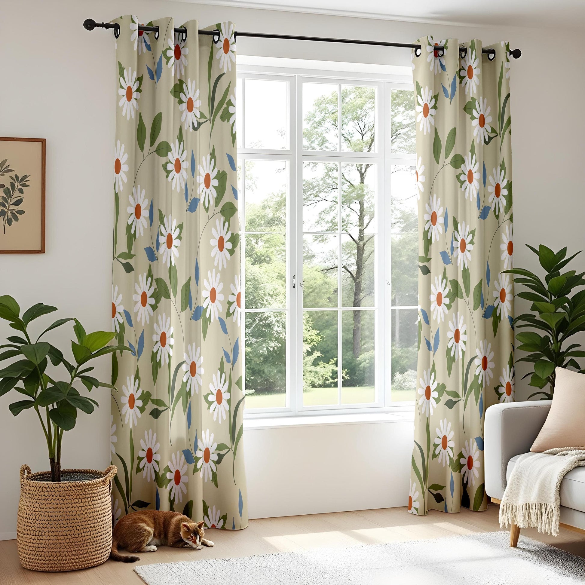 Onay Daisy Print Living Room Curtains, Fresh Floral Kitchen Curtains