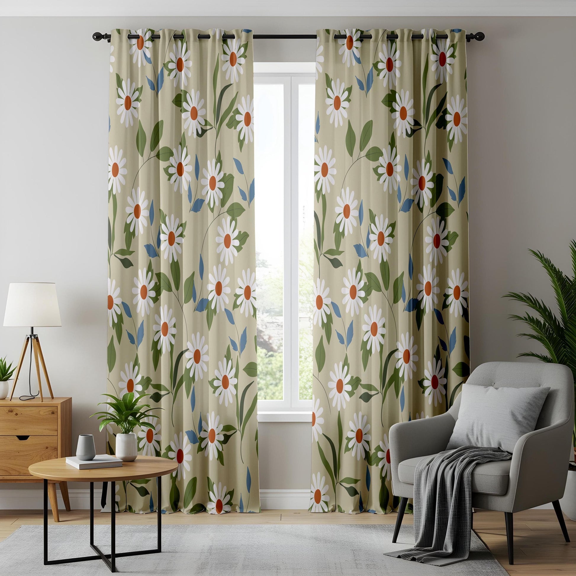 Onay Daisy Print Living Room Curtains, Fresh Floral Kitchen Curtains