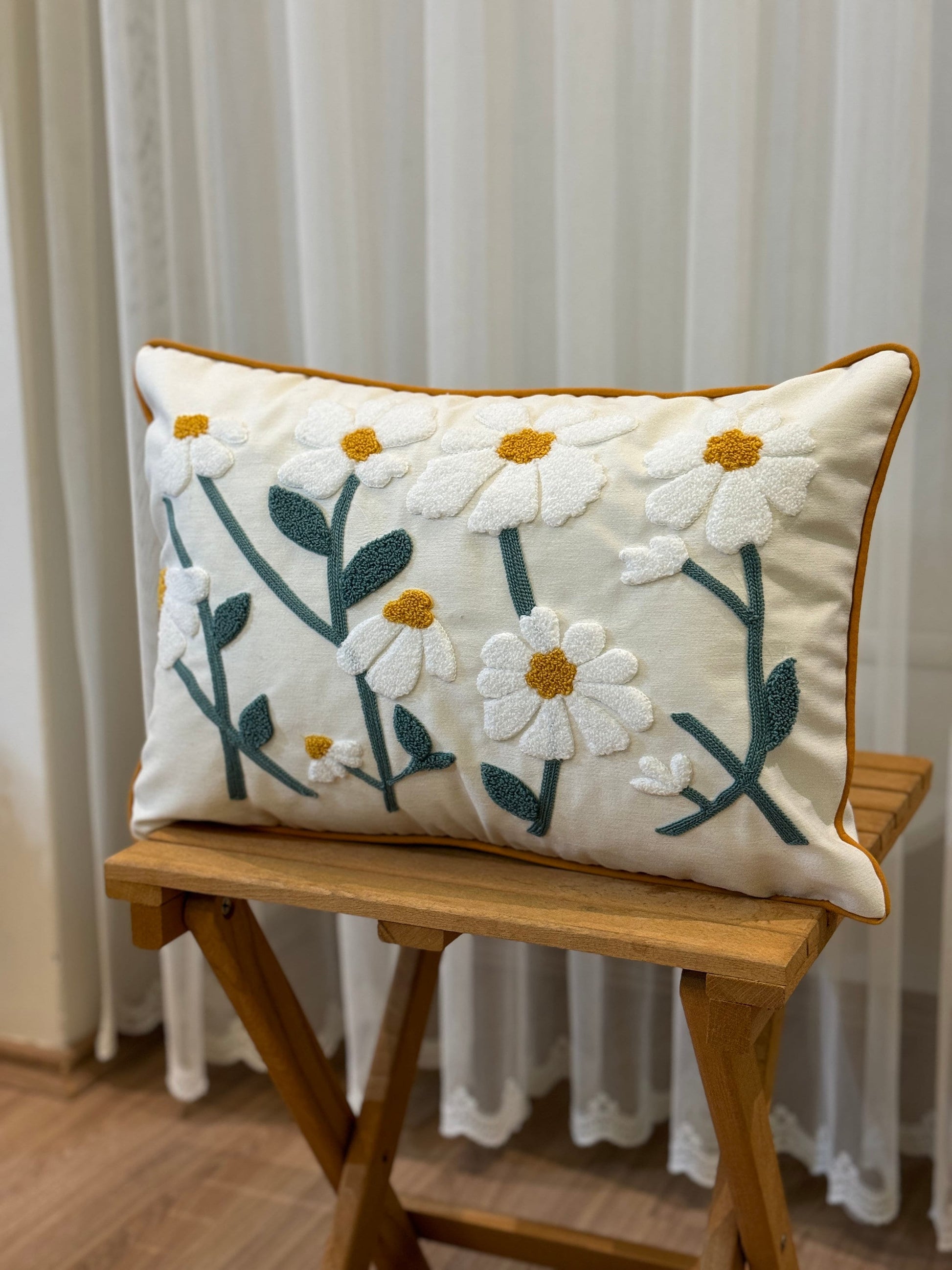 Onay Home Textile Punch Needle Cushion Cover Daisy Punch Needle Cushion Cover Daisy Tufted Embroidery
