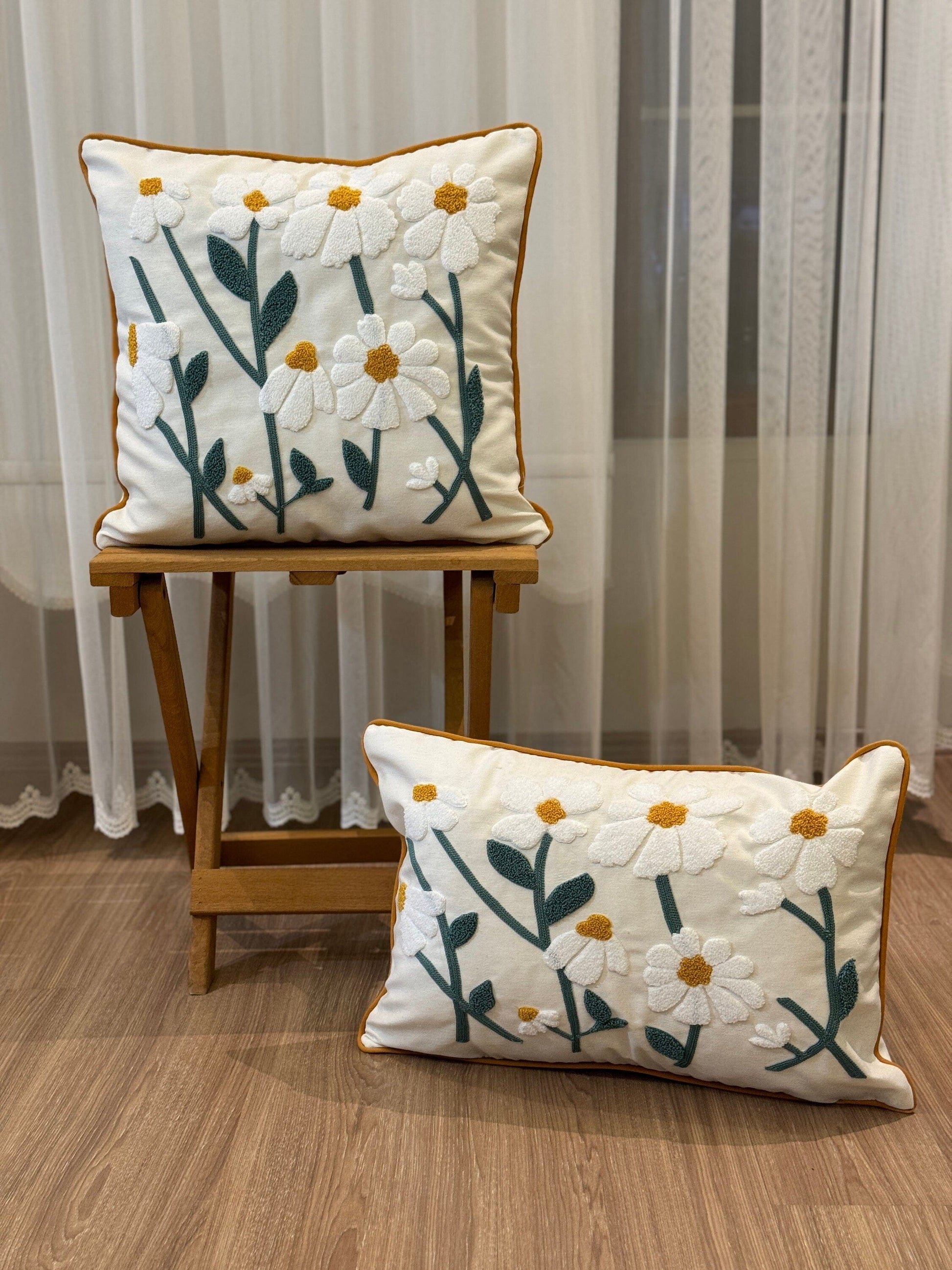 Onay Home Textile Punch Needle Cushion Cover Daisy Punch Needle Cushion Cover Daisy Tufted Embroidery