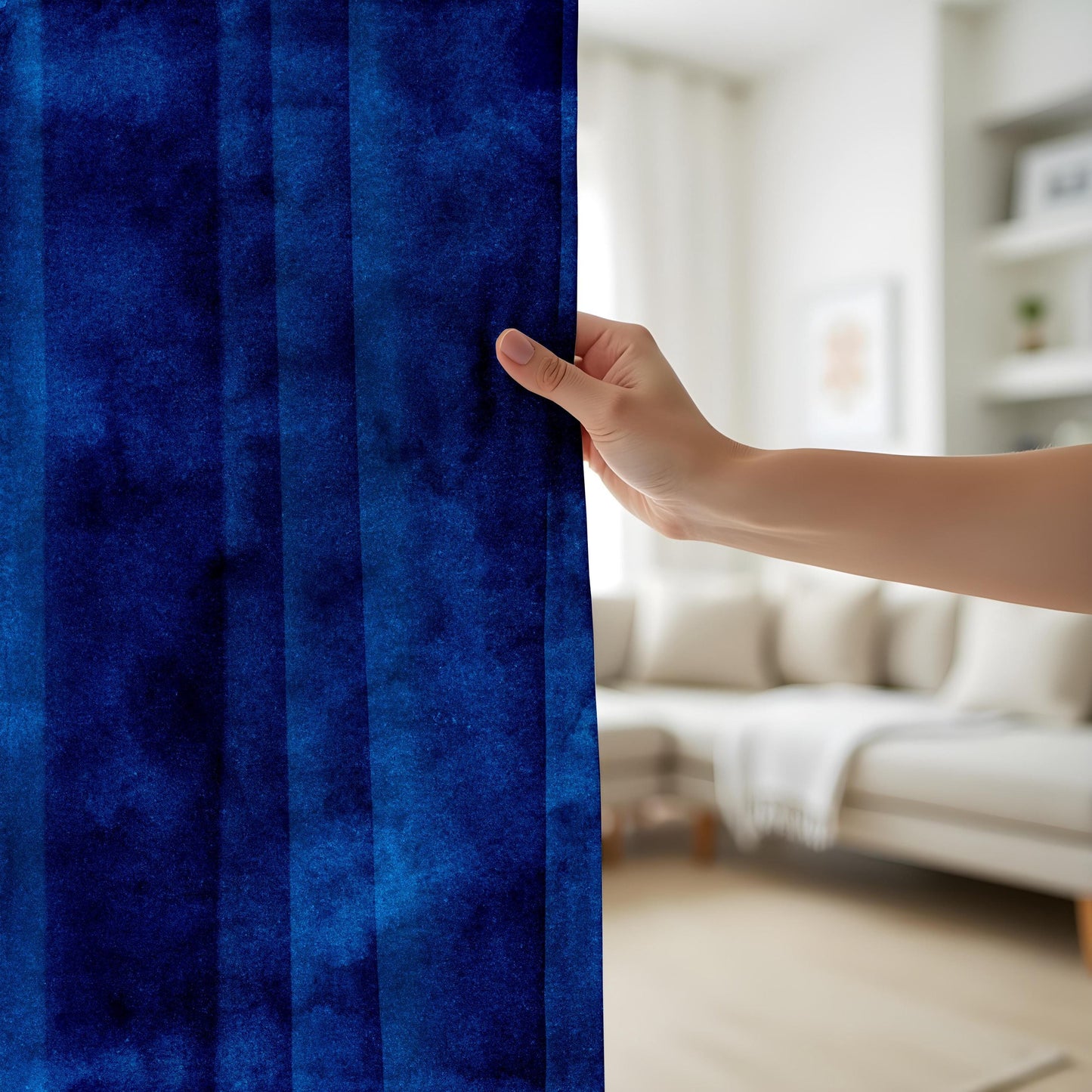 Onay Dark Blue Ombre Kitchen Curtains, Soft Textured Watercolor Design