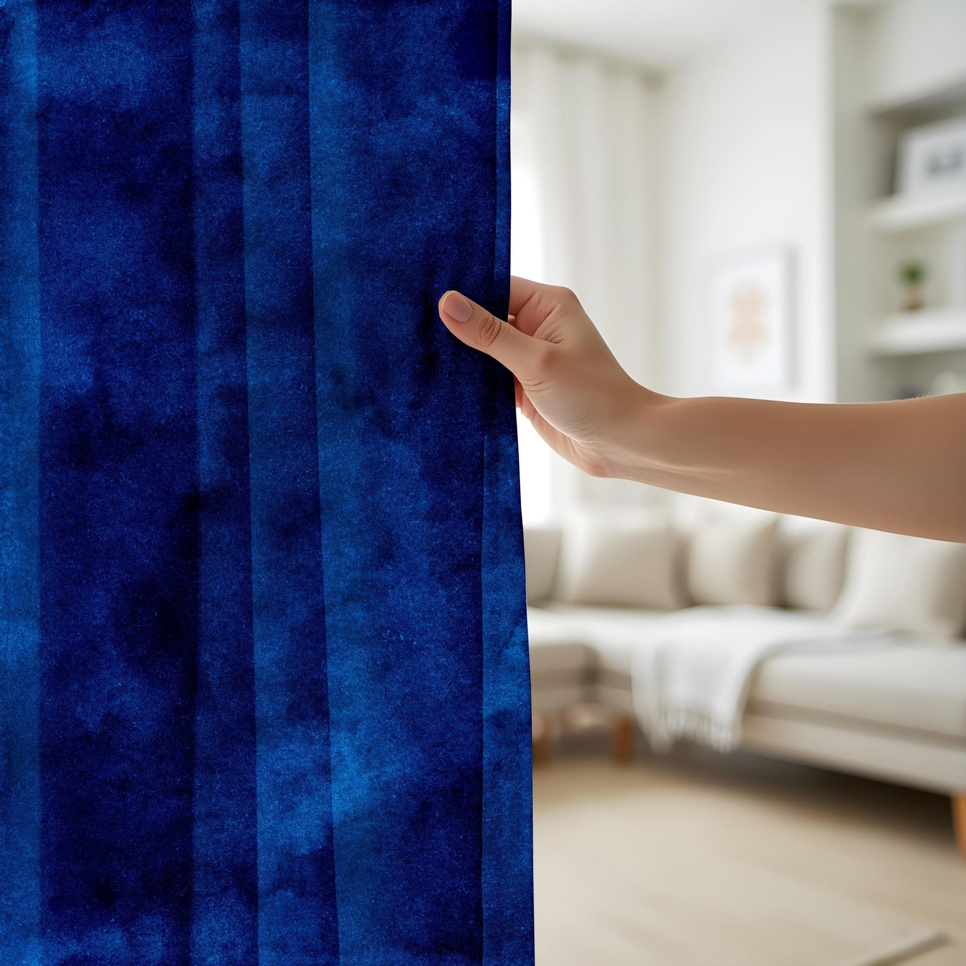 Onay Dark Blue Ombre Kitchen Curtains, Soft Textured Watercolor Design